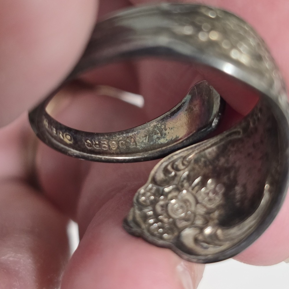 Vintage 1970s Wm A Rogers Oneida Spoon Ring Silverplate Size 6 Rose - Picture 10 of 15